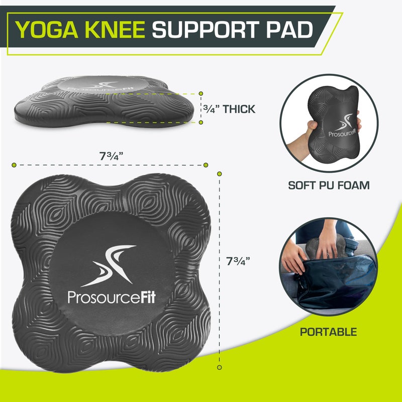 ProsourceFit Yoga Knee Support Pads Set of 2, Non-Slip for Yogis, Pilates, Meditation and Stretching; Exercise Accessories for Joint Support for Men and Women, Black - Image 2
