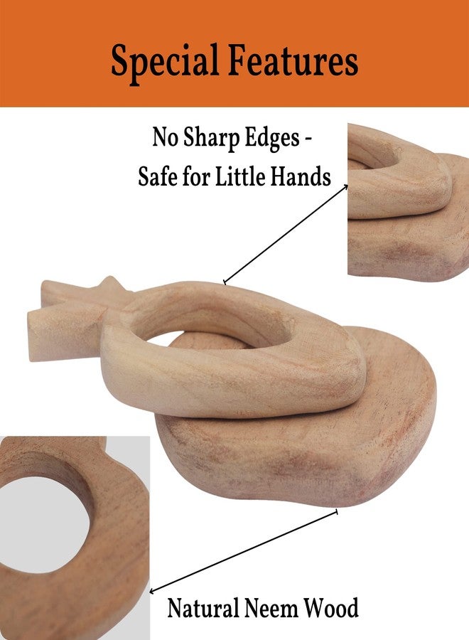GIFT EQUALS LOVE Infant Neem Wooden Teethers Shaped Like Ring, Mango, Star And Apple Brown For Babies Handmade And Safe For Babies(Set Of 4) - Image 3