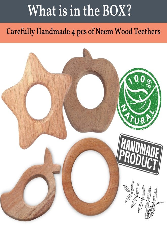 GIFT EQUALS LOVE Infant Neem Wooden Teethers Shaped Like Ring, Mango, Star And Apple Brown For Babies Handmade And Safe For Babies(Set Of 4) - Image 4