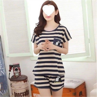 Summer Student Girl Sports suit Womens Loose Korean-style Summer Fashion Casual Running Shorts Short-sleeved Two-piece Set Striped water gloves