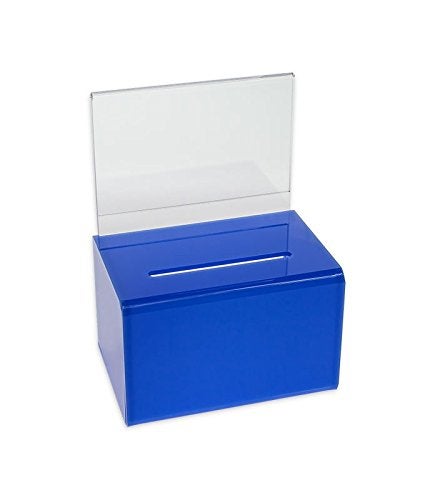 SourceOne Source One Small 5-Inch Wide Deluxe Oblong Donation Box with Ad Frame & Free Lock (Blue) - Image 5