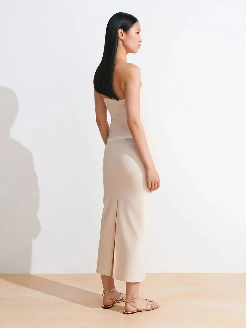 ديلفين Dilvin Strapless Bodycon Midi Dress With Slit