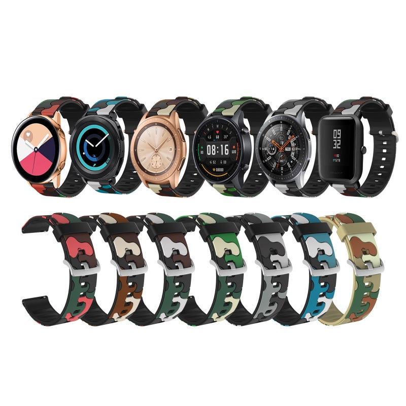 erorex 22Mm For Amazfit Smart Sport Watch / Smart Sport Watch 2 / Smart Sport Watch 3 / Smart Sport Watch 2S Camouflage Silicone  Watch Band With Silver Buckle(2) - Image 4