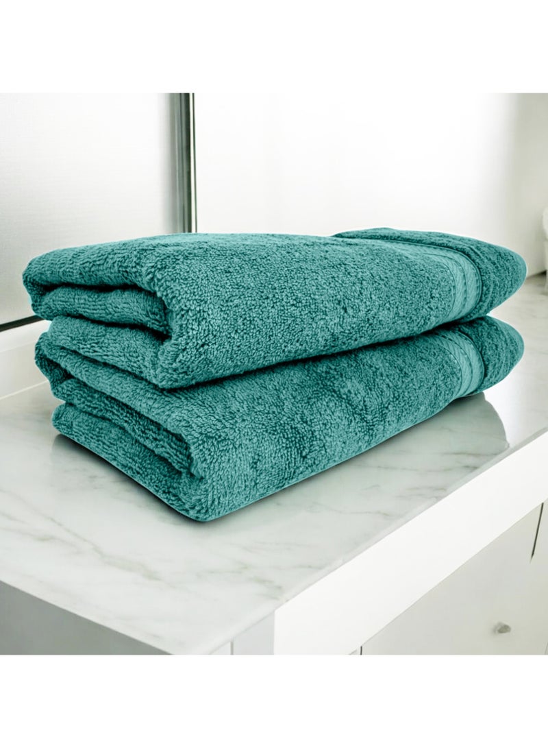 كاسينو Kassino Premium Bath Towels Set - (2 Pack, 70x140 cm), 580 GSM Bath Towel,100% Combed Cotton, Soft & Quick-Dry Towels for Bathroom, Highly Absorbent, Double Stitched Hotel Quality Towels | Sea Green - Image 2