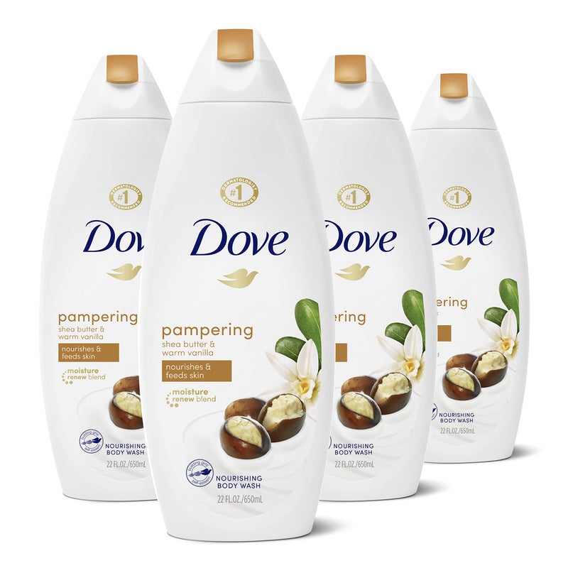 Dove Purely Pampering Body Wash for Dry Skin Shea Butter with Warm Vanilla Effectively Washes Away Bacteria While Nourishing Your Skin, 22 Fl Oz (Pack of 4) - Image 1