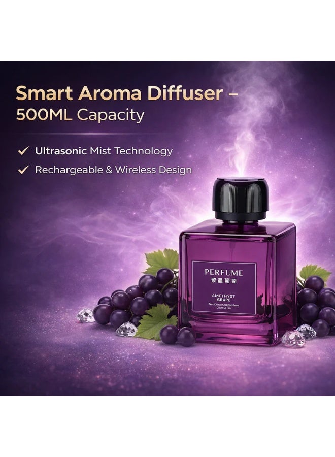 Rechargeable Smart Perfume 500ML, Portable Ultrasonic Essential Oil Diffuser, Glass Design, Touch Control, Wireless Home Fragrance Machine for Car, Office, Home - Image 2