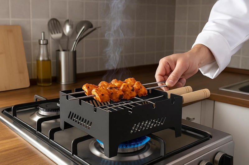 Chefman Portable Charcoal & Gas Barbeque Grill | 2-in-1 Outdoor BBQ with 3 Skewers | Portable Tandoor for Home, Travel & Camping - Image 2