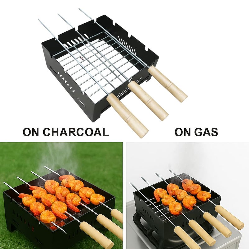 Chefman Portable Charcoal & Gas Barbeque Grill | 2-in-1 Outdoor BBQ with 3 Skewers | Portable Tandoor for Home, Travel & Camping - Image 5