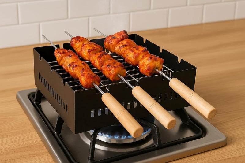 Chefman Portable Charcoal & Gas Barbeque Grill | 2-in-1 Outdoor BBQ with 3 Skewers | Portable Tandoor for Home, Travel & Camping - Image 1