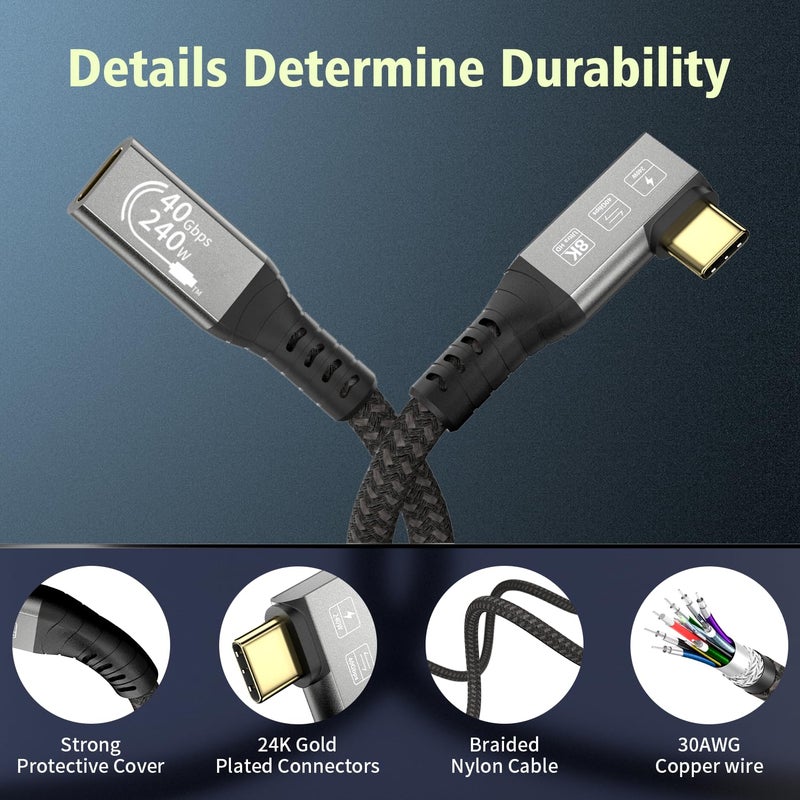 CHENLENIC USB C 4 Extension Cable, with Thunderbolt 4 Cable, 240 W Charging, 40 Gbps Data, 8K @ 60Hz 4K, PD3.1, USB C Female, for Hub, Dock MacBook, SSD - Image 5