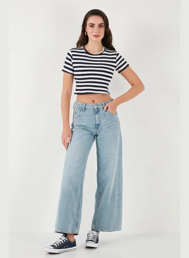 Lela  Lela Slim Fit Crew Neck Striped Crop T Shirt Women's T-Shirt 5866110 for Women | Best Price UAE