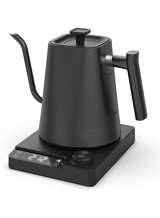 PROMASS Temperature Control Gooseneck Kettle, Pour Over Kettle for Coffee Tea Brewing, Stainless Steel Inner Lid and Bottom, 1200W Rapid Heating, 1L, Matte Black - Image 1