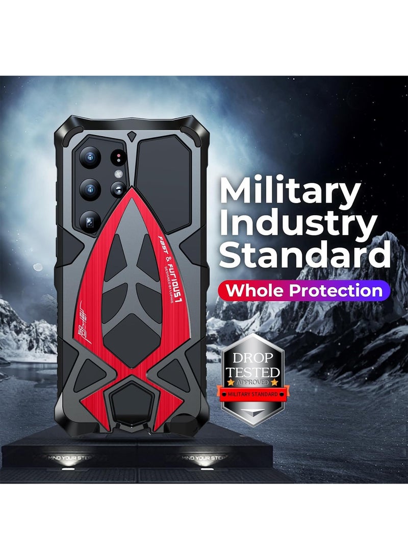 Aookay - [1+1] Metal Case for Samsung Galaxy S25 Ultra Case, with 1 Tempered Glass Screen Protector, Mil-Aluminum Metal Shockproof Case Full Body Protection Heavy Duty Armor Hard Cover (Red) - Image 1