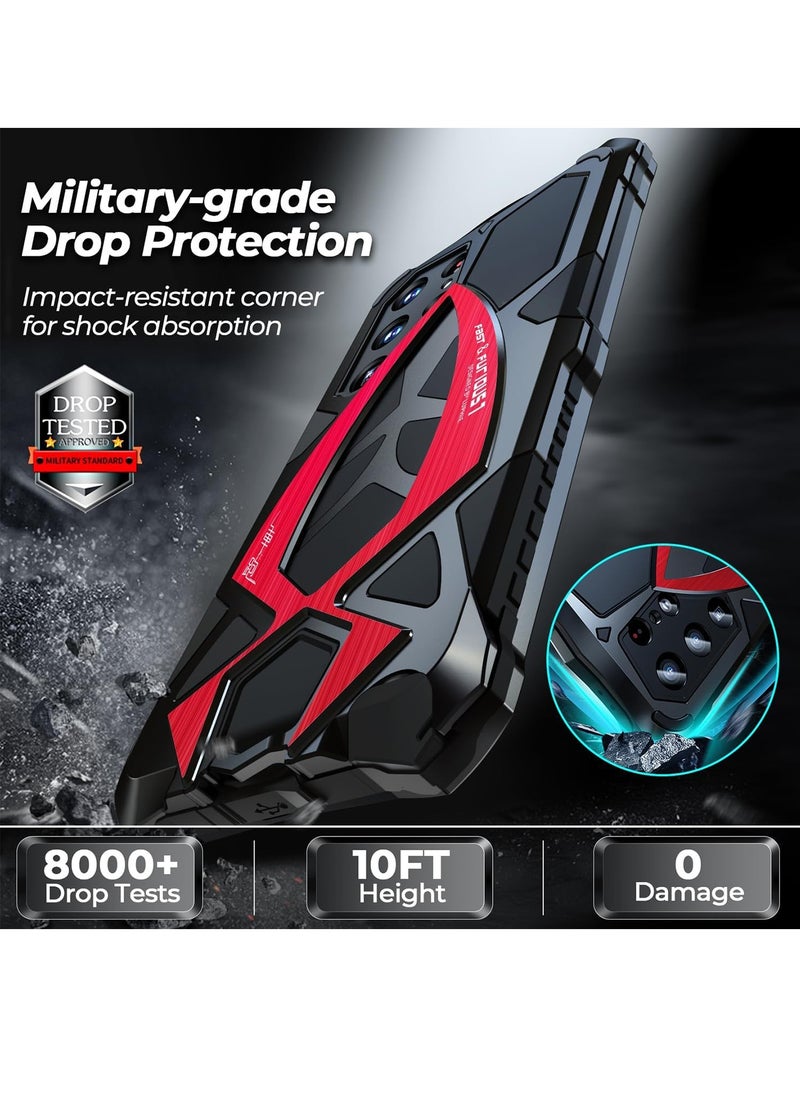 Aookay - [1+1] Metal Case for Samsung Galaxy S25 Ultra Case, with 1 Tempered Glass Screen Protector, Mil-Aluminum Metal Shockproof Case Full Body Protection Heavy Duty Armor Hard Cover (Red) - Image 1