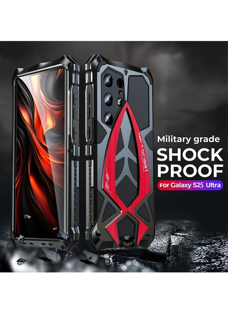 Aookay - [1+1] Metal Case for Samsung Galaxy S25 Ultra Case, with 1 Tempered Glass Screen Protector, Mil-Aluminum Metal Shockproof Case Full Body Protection Heavy Duty Armor Hard Cover (Red) - Image 1