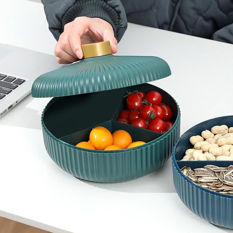 Divided Serving Tray Elegant Plastic Fruit Tray with Lid for Family Party 3 Compartments Office (Dark Green) - Image 3