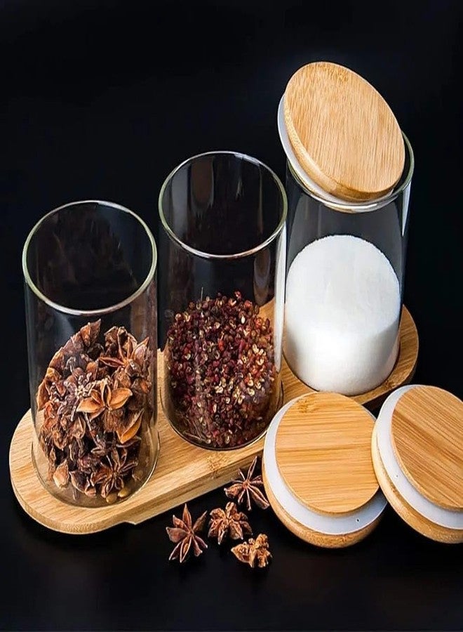 miRim Boroslicate Airtight Jar with Bamboo Tray for Kitchen Food Storage, Nuts, Cereal, Candy, Cookie, Flour, Pasta, Spices, (set of 3 pcs) (270 ml Round wooden lid) - Image 4