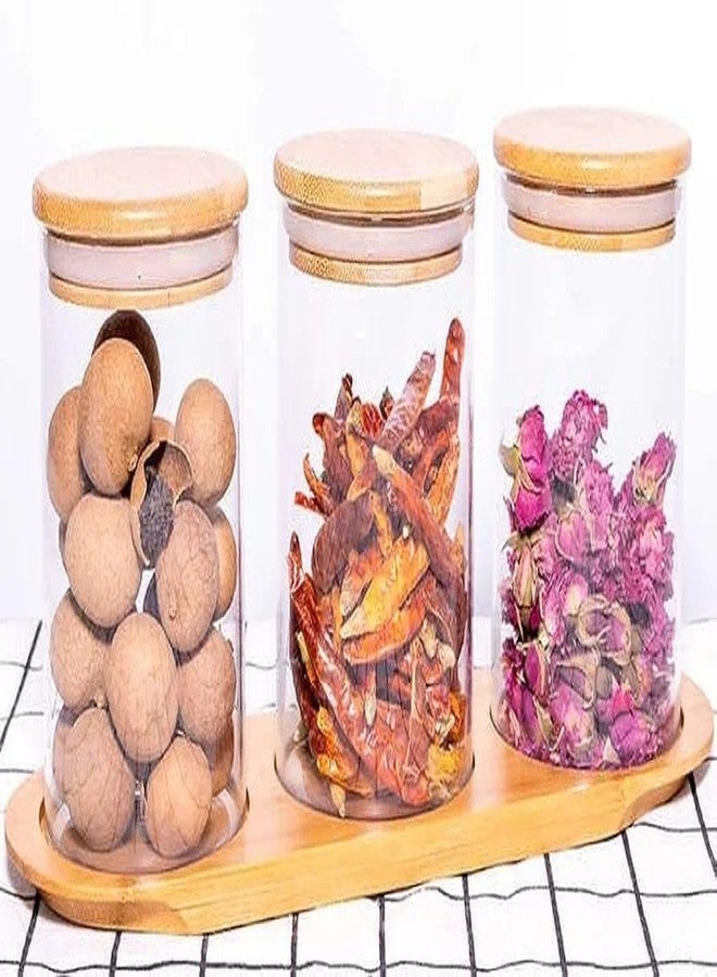 miRim Boroslicate Airtight Jar with Bamboo Tray for Kitchen Food Storage, Nuts, Cereal, Candy, Cookie, Flour, Pasta, Spices, (set of 3 pcs) (270 ml Round wooden lid) - Image 3