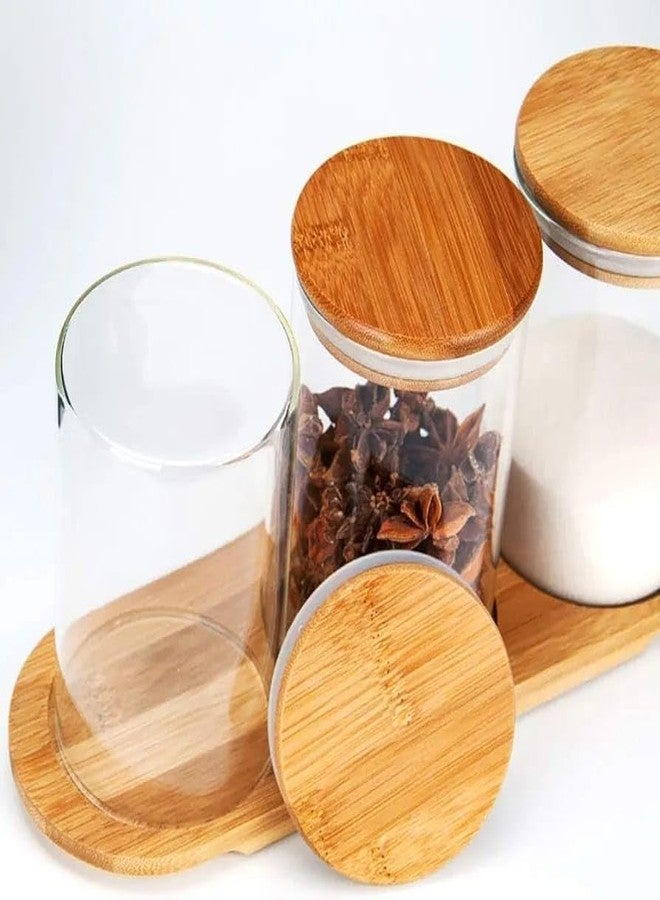 miRim Boroslicate Airtight Jar with Bamboo Tray for Kitchen Food Storage, Nuts, Cereal, Candy, Cookie, Flour, Pasta, Spices, (set of 3 pcs) (270 ml Round wooden lid) - Image 2