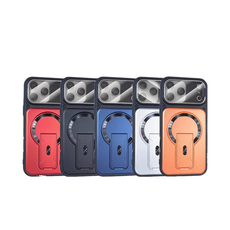 غطاء MagSafe بسيليكون لـ iPhone 16 / 16 Plus / 16 Pro / 16 Pro Max مع مغناطيس قوي وحامل قائم مع مقاوم للصدمات مع تغطية كاملة مع حماية من السقوط باللون أسود مغناطيسي بوظيفة حامل من. - Image 2