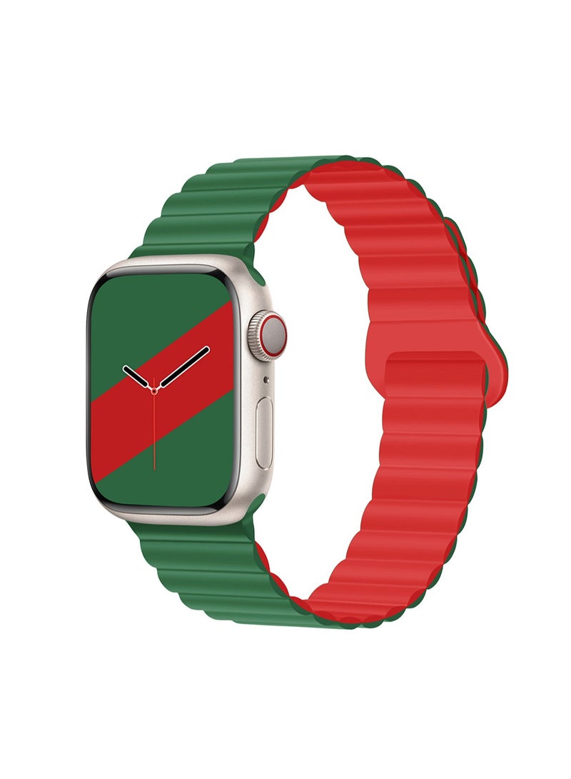 Red And Green 38/40/41/10th Generation 42mm Universal Compatible With Apple Watch, Suitable For Both Men And Women, Second Generation Two-Color Buckle Silicone Magnetic Watch Strap Wristband Compatible With Iwatch Series - Image 1