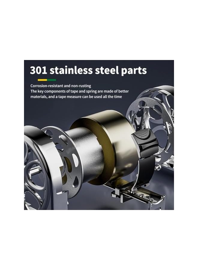 PROMASS متر قياس بروماس 3م، شريط قياس من الفولاذ المقاوم للصدأ، مسطرة قابلة للسحب مضادة للتآكل، أداة قياس ذات قفل ذاتي مع قراءة سهلة للكسور، تصميم مجوف للأعمال الخشبية، فضي (3م × 16مم) - Image 3