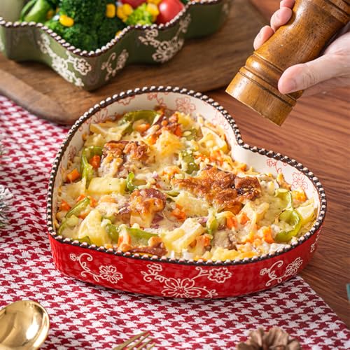 WAIT FLY Ceramic Sakura Pie Pan 33 OZ Quiche Baking Dish Heart Shape Pie Dish for Lasagna, Apple Pie-1 PCS-Red - Image 3