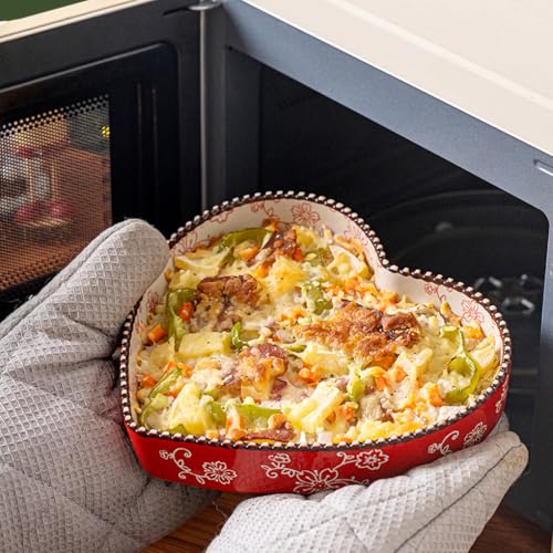 WAIT FLY Ceramic Sakura Pie Pan 33 OZ Quiche Baking Dish Heart Shape Pie Dish for Lasagna, Apple Pie-1 PCS-Red - Image 4