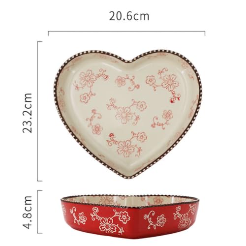 WAIT FLY Ceramic Sakura Pie Pan 33 OZ Quiche Baking Dish Heart Shape Pie Dish for Lasagna, Apple Pie-1 PCS-Red - Image 2