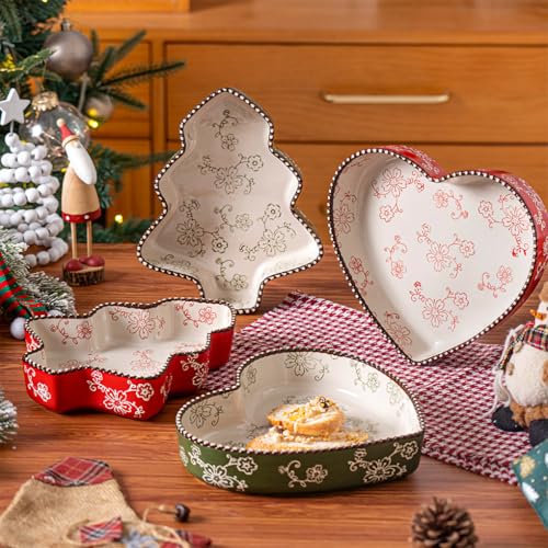 WAIT FLY Ceramic Sakura Pie Pan 33 OZ Quiche Baking Dish Heart Shape Pie Dish for Lasagna, Apple Pie-1 PCS-Red - Image 5
