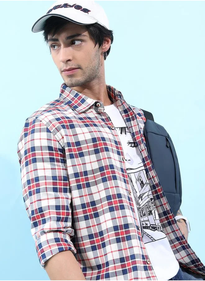 هاي لاندر Checked Cotton Slim Fit Shirt with Pocket by Styli