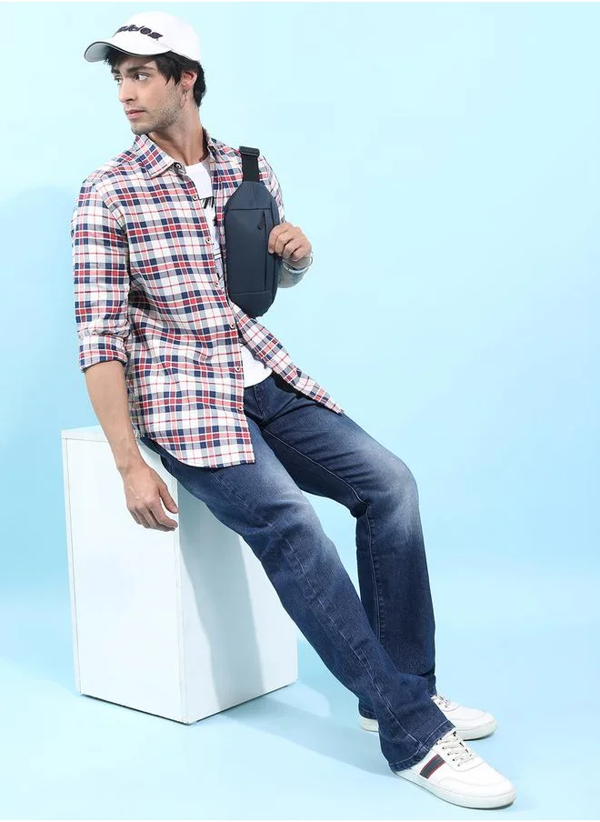 هاي لاندر Checked Cotton Slim Fit Shirt with Pocket by Styli