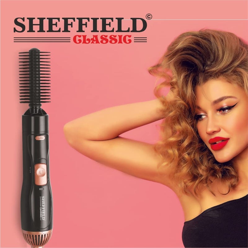 SHEFFIELD CLASSIC مجموعة تصفيف الشعر شيفيلد كلاسيك 5 في 1 مكواة تجعيد ومملس ومجفف شعر مع مشط دائري وفوهة 800 واط لتصفيف الشعر للاستخدام المنزلي والصالونات هدية مثالية للنساء باللون الأسود - Image 4