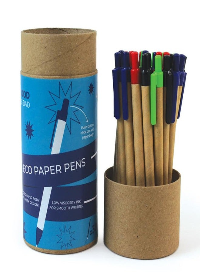 bioq Eco Paper Pens (30 Pack) | Multi-Color Click Pens | Recycled Paper Body | Low Viscosity Ink | Ergonomic Design | Sustainable Corporate Gift - Image 1