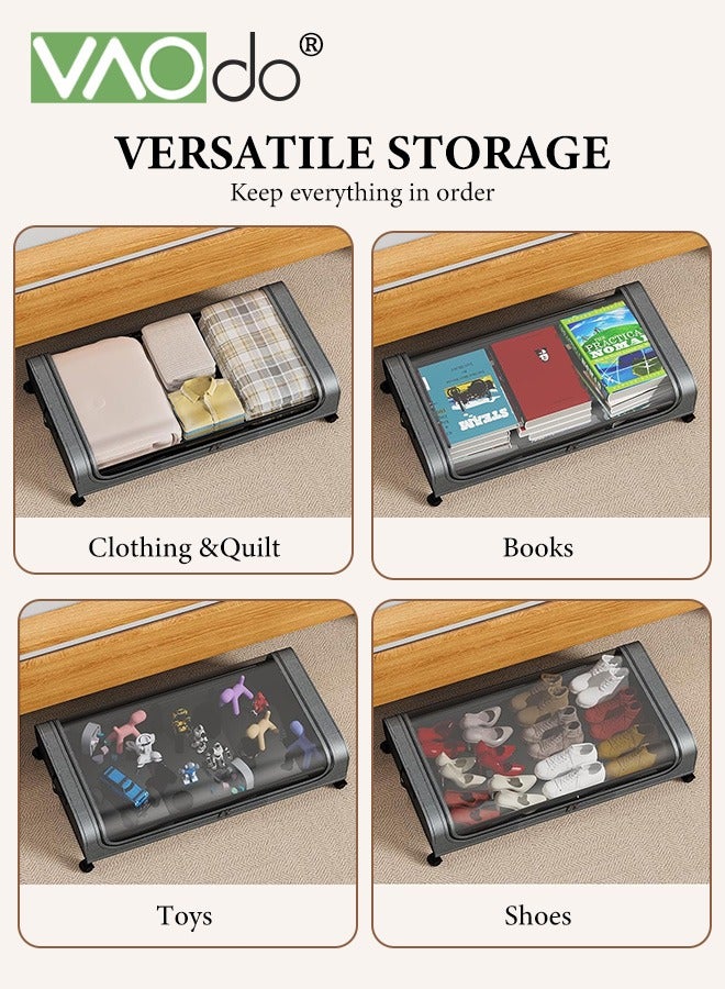 VAOdo Under Bed Storage with Wheels Handles and Lids, Rolling Storage Container with Clear Lids, Under the Bed Storage Organizer Bin, Storage Organizer for Clothes Toys Shoes - Image 3