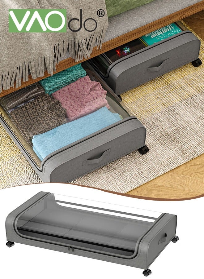 VAOdo Under Bed Storage with Wheels Handles and Lids, Rolling Storage Container with Clear Lids, Under the Bed Storage Organizer Bin, Storage Organizer for Clothes Toys Shoes - Image 1