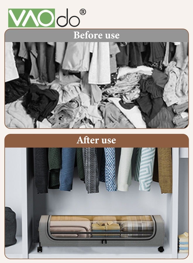 VAOdo Under Bed Storage with Wheels Handles and Lids, Rolling Storage Container with Clear Lids, Under the Bed Storage Organizer Bin, Storage Organizer for Clothes Toys Shoes - Image 4