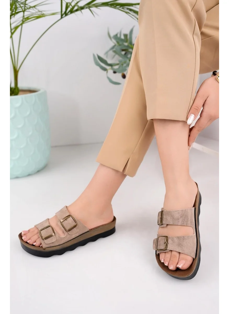 muggo Lena Women's Guaranteed Daily Orthopedic Double Band Buckled Non-Slip Sole Comfortable Slippers