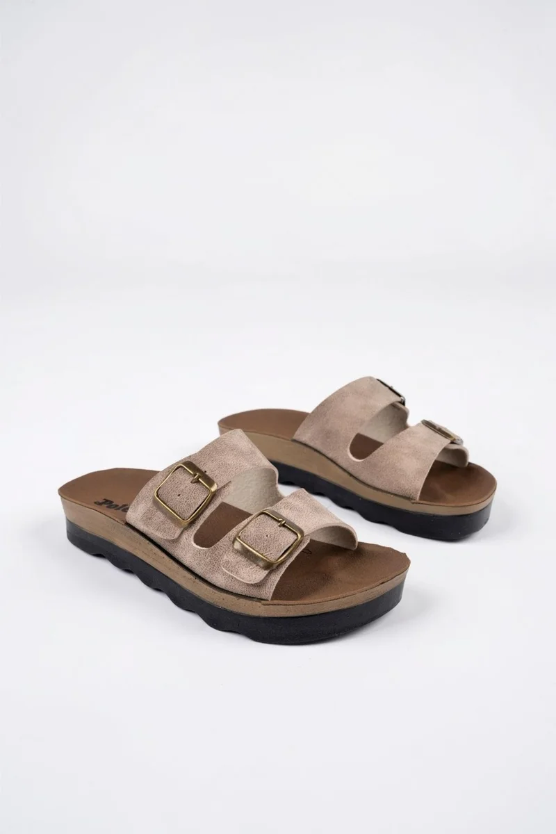 muggo Lena Women's Guaranteed Daily Orthopedic Double Band Buckled Non-Slip Sole Comfortable Slippers