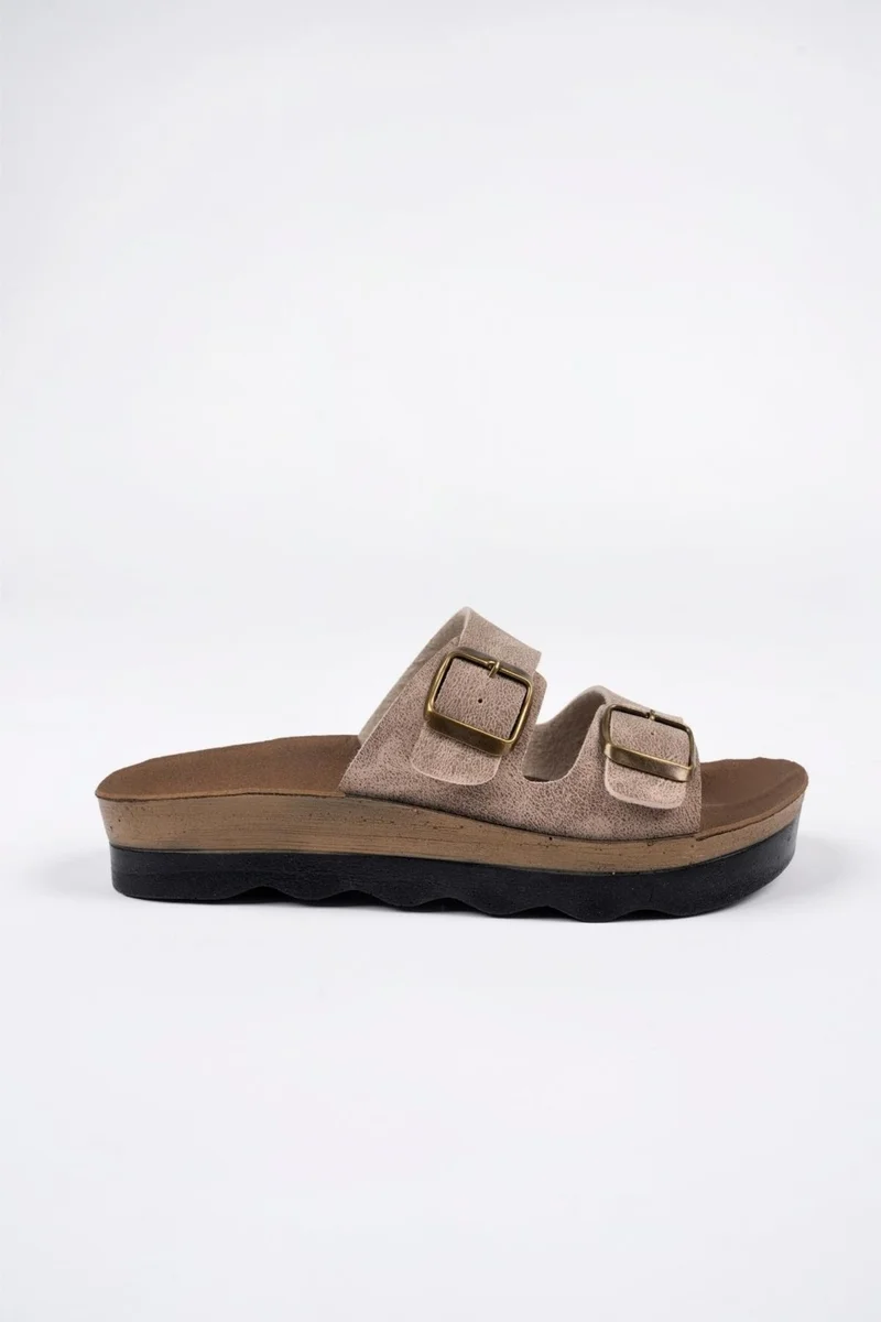 muggo Lena Women's Guaranteed Daily Orthopedic Double Band Buckled Non-Slip Sole Comfortable Slippers
