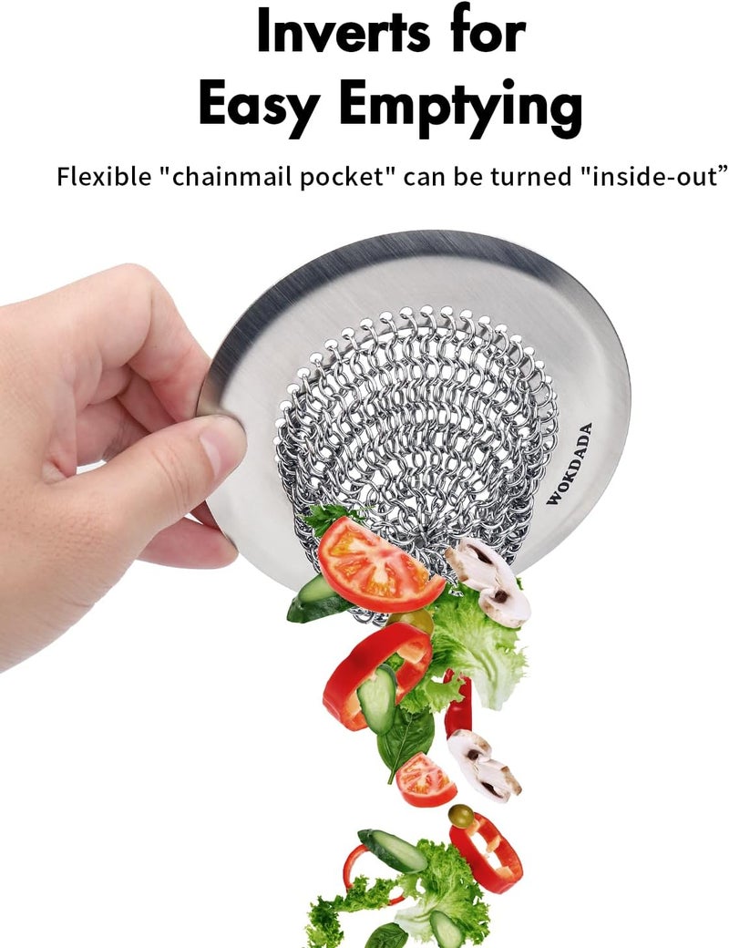 wokdada Revolutionary Kitchen Sink Drain Strainer/Patented Reversible Chain Mesh, Effortless Cleaning & Debris Catcher, Large Capacity, No Clog, 304 Stainless Steel & Rust-Proof/Handmade - Image 2