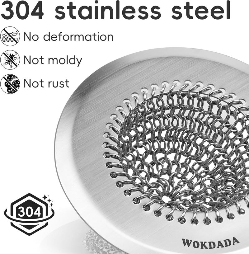 wokdada Revolutionary Kitchen Sink Drain Strainer/Patented Reversible Chain Mesh, Effortless Cleaning & Debris Catcher, Large Capacity, No Clog, 304 Stainless Steel & Rust-Proof/Handmade - Image 4