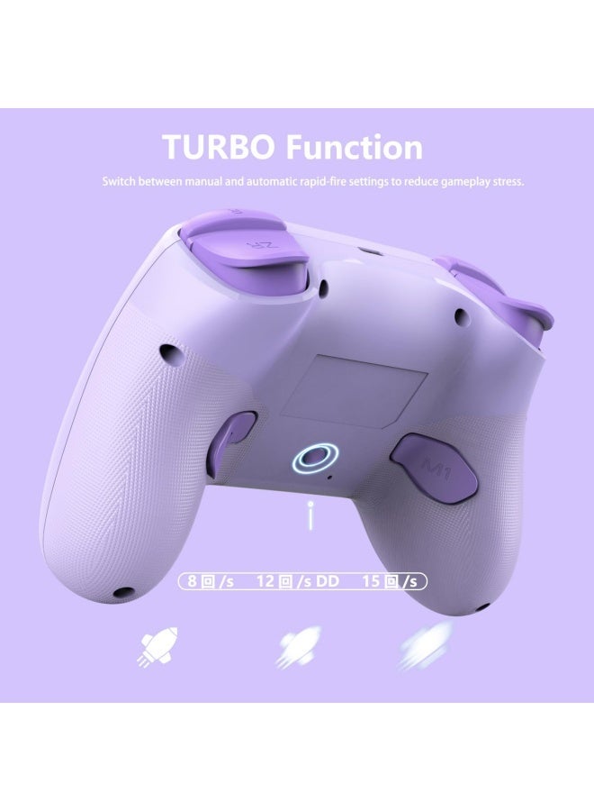 Wireless Switch Controllers for Nintendo Switch, 6-Axis Gyro, Turbo Function, 7-Color RGB Lights, Compatible with Switch1/Switch2/PC (Wired)/iOS, All Functions Included with a Stylish Design and Cute Color - Purple - Image 3