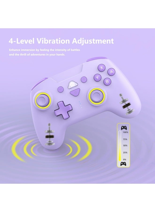 Wireless Switch Controllers for Nintendo Switch, 6-Axis Gyro, Turbo Function, 7-Color RGB Lights, Compatible with Switch1/Switch2/PC (Wired)/iOS, All Functions Included with a Stylish Design and Cute Color - Purple - Image 5