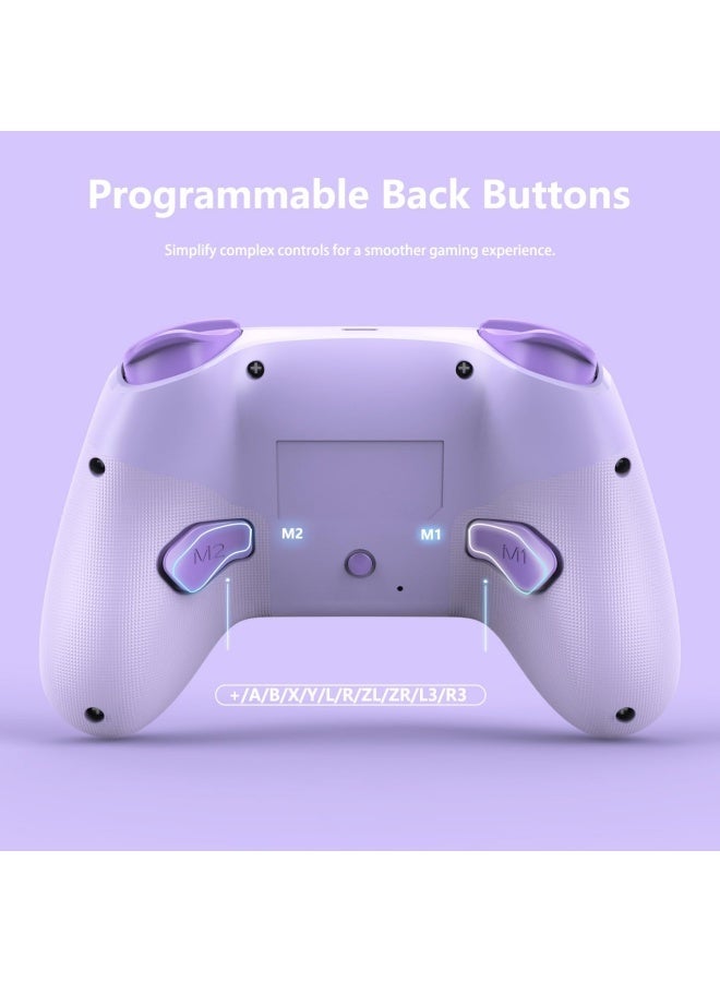 Wireless Switch Controllers for Nintendo Switch, 6-Axis Gyro, Turbo Function, 7-Color RGB Lights, Compatible with Switch1/Switch2/PC (Wired)/iOS, All Functions Included with a Stylish Design and Cute Color - Purple - Image 4