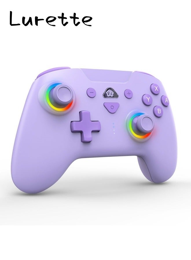 Wireless Switch Controllers for Nintendo Switch, 6-Axis Gyro, Turbo Function, 7-Color RGB Lights, Compatible with Switch1/Switch2/PC (Wired)/iOS, All Functions Included with a Stylish Design and Cute Color - Purple - Image 1