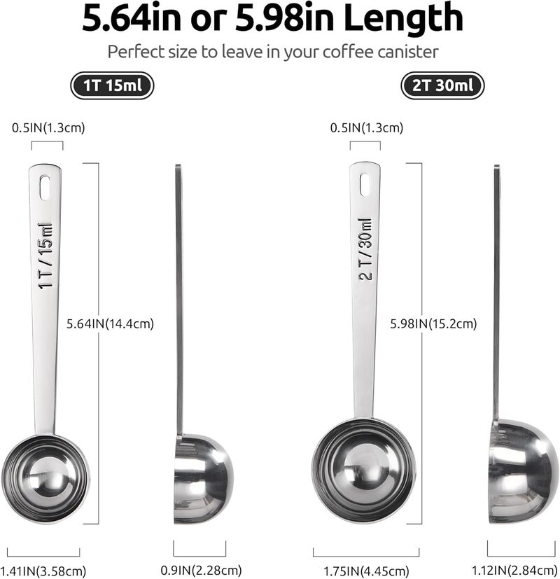 U-Taste 18/8 Stainless Steel Coffee Scoop: 10.8cm Long Handle Coffee Measuring Spoon Scooper, Metal Scale Spoon for Ground Coffee, Bean, Espresso, Sugar, Powder in Container (15ml & 30ml, Silver) - Image 2