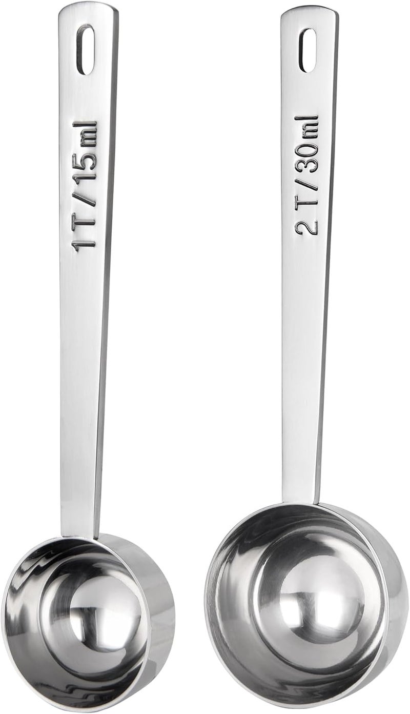 U-Taste 18/8 Stainless Steel Coffee Scoop: 10.8cm Long Handle Coffee Measuring Spoon Scooper, Metal Scale Spoon for Ground Coffee, Bean, Espresso, Sugar, Powder in Container (15ml & 30ml, Silver) - Image 1