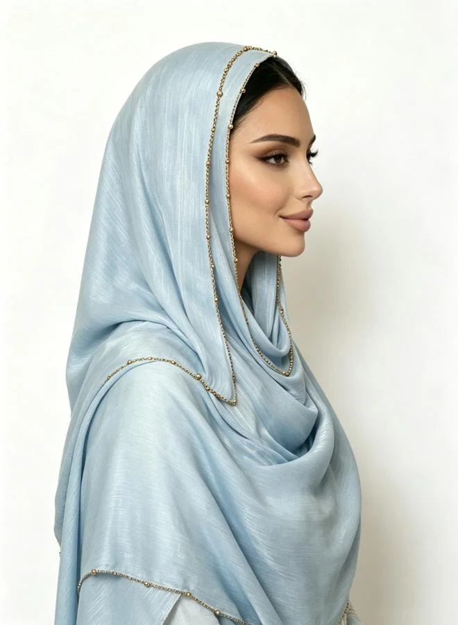 تايك تو Blue Embellished Edge Hijab
