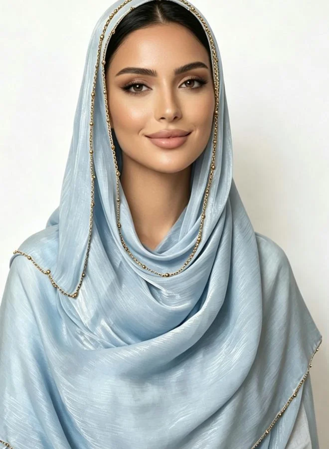 تايك تو Blue Embellished Edge Hijab